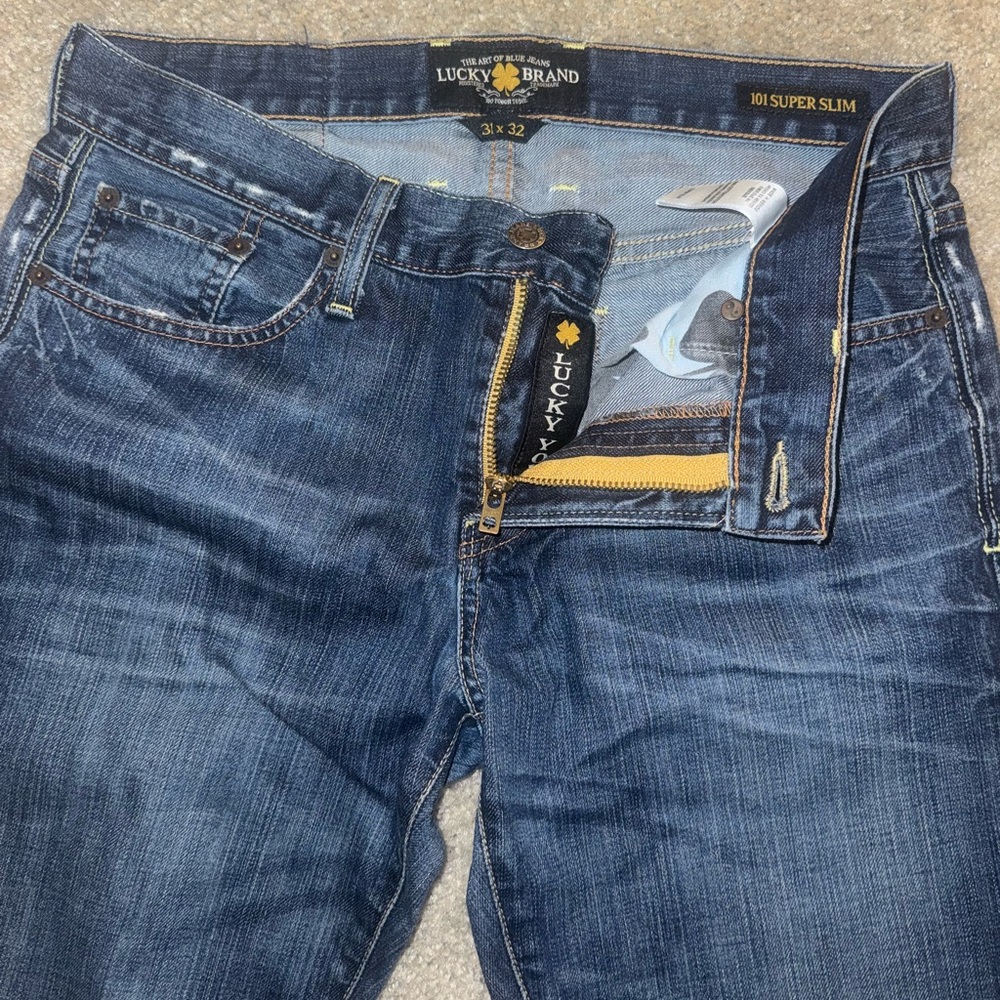 Lucky Brand Jeans 101 Super Slim 31x32 Medium Dark Wash Gold Stitching